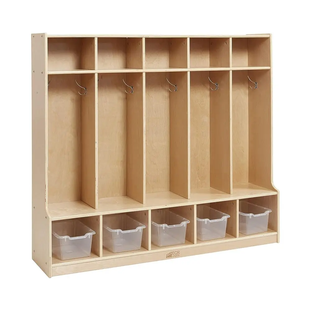 5-Section Clear Coat Locker Set with Bench and 5 Front Scoop Bins for Classroom Use
5-Section Clear Coat Locker Set with Bench and 5 Front Scoop Bins for Classroom Use