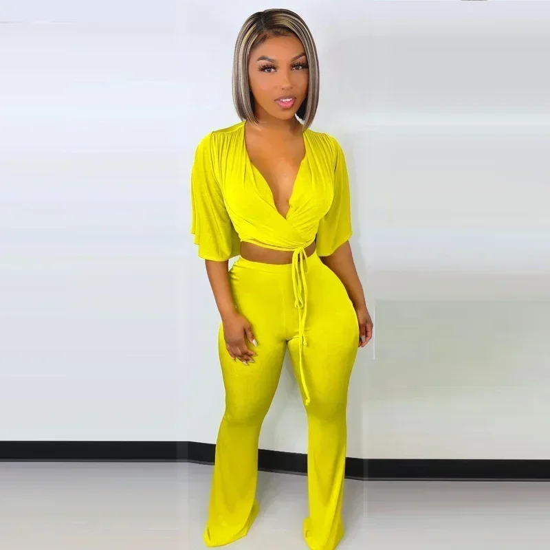GUWU Street Sexy Women 2pcs Set Lace Up V-neck Crop Tops and Flare Pants Set Acitve Sweatsuit Tracksuit Two Piece Set Outfit
GUWU Street Sexy Women 2pcs Set Lace Up V-neck Crop Tops and Flare Pants Set Acitve Sweatsuit Tracksuit Two Piece Set Outfit