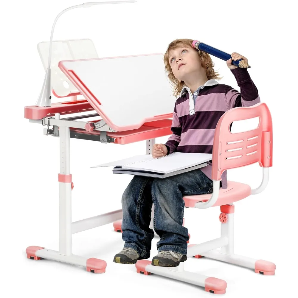 Kids Height Adjustable Study Desk and Chair Set with LED Light Tiltable Desktop Storage Drawer for Children
Kids Height Adjustable Study Desk and Chair Set with LED Light Tiltable Desktop Storage Drawer for Children