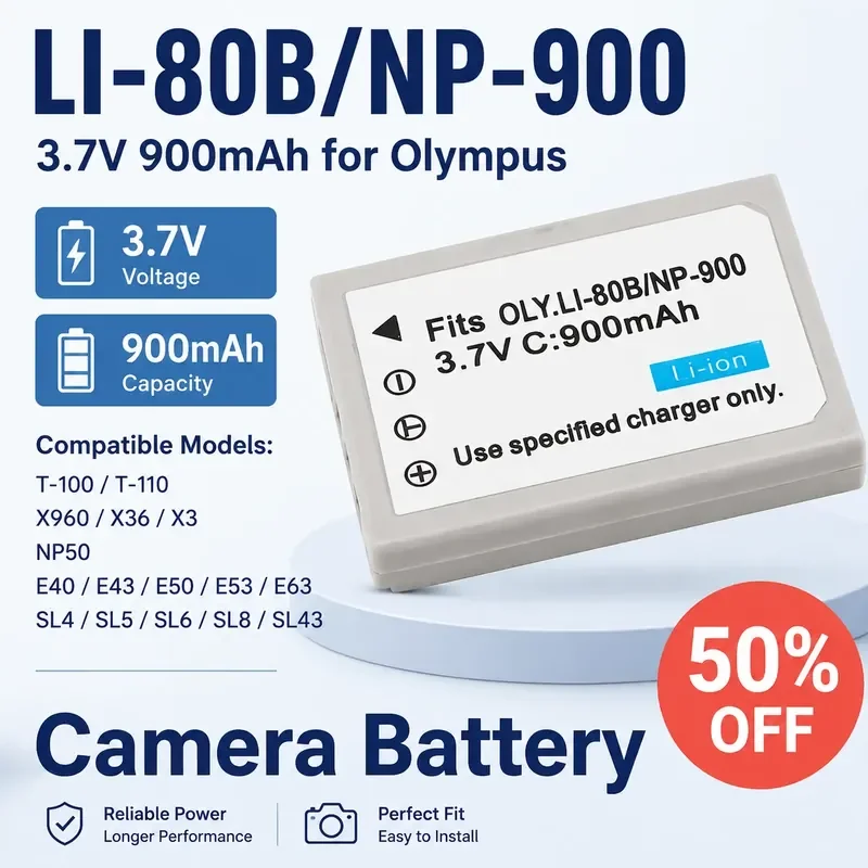 LI-80B/NP-900 Camera Battery 3.7V 900mAh for Olympus T-100 T-110 X960 X36 X3 NP50 E40 E43 E50 E53 E63 SL4 SL5 SL6 SL8 SL43
LI-80B/NP-900 Camera Battery 3.7V 900mAh for Olympus T-100 T-110 X960 X36 X3 NP50 E40 E43 E50 E53 E63 SL4 SL5 SL6 SL8 SL43