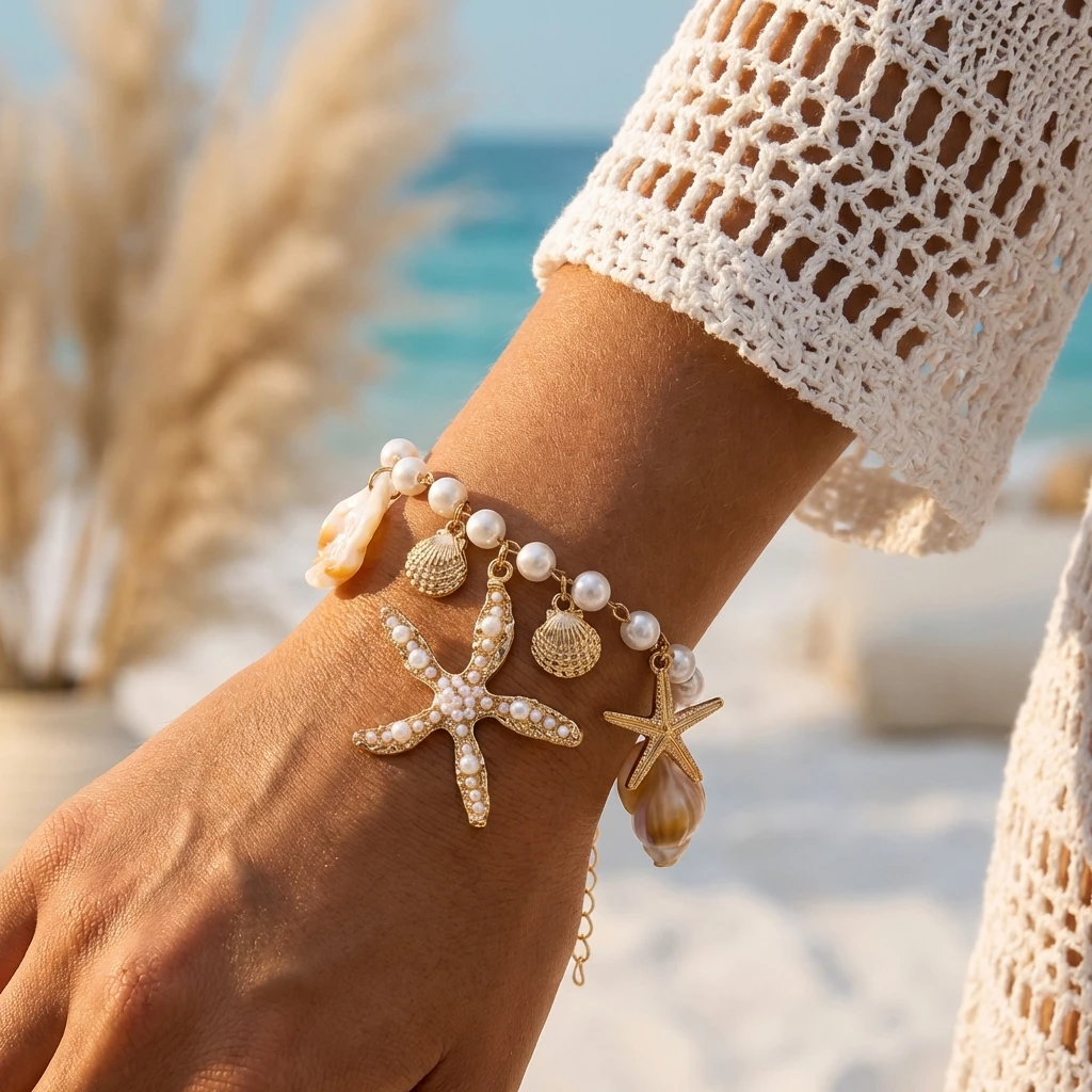 Ocean Style Imitation Pearl Starfish Shell Pendant Bracelet for Women Boho Conch Metal Chain Bangles Summer Beach Party Jewelry
Ocean Style Imitation Pearl Starfish Shell Pendant Bracelet for Women Boho Conch Metal Chain Bangles Summer Beach Party Jewelry