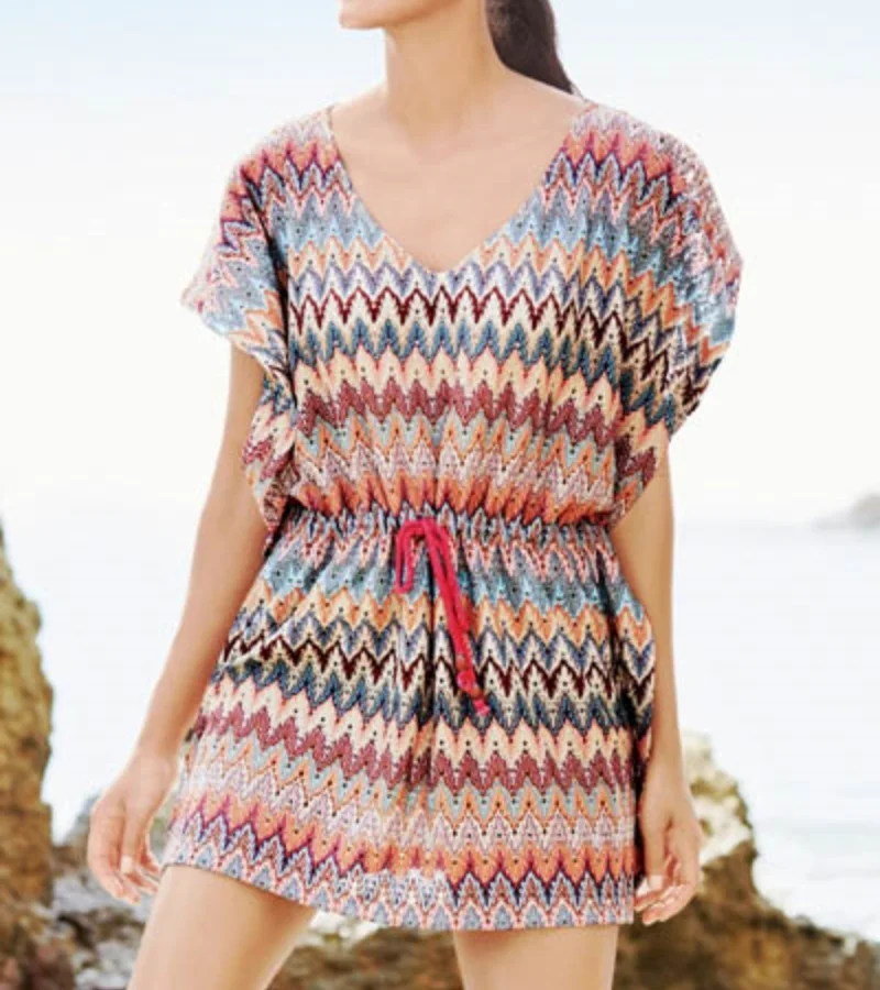 Women's Beach Cover Up Multicolored Chevron Pattern Kaftan V-Neck Swimsuit Cover Up Lightweight Summer Beachwear
Women's Beach Cover Up Multicolored Chevron Pattern Kaftan V-Neck Swimsuit Cover Up Lightweight Summer Beachwear
