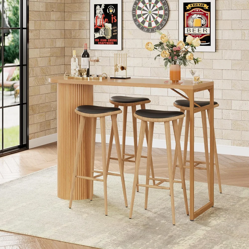 55" Long Bar Table, Fluted Wood Counter Height Pub Table, High Top Kitchen Breakfast Bar Tables with Sturdy Metal Frame
55" Long Bar Table, Fluted Wood Counter Height Pub Table, High Top Kitchen Breakfast Bar Tables with Sturdy Metal Frame