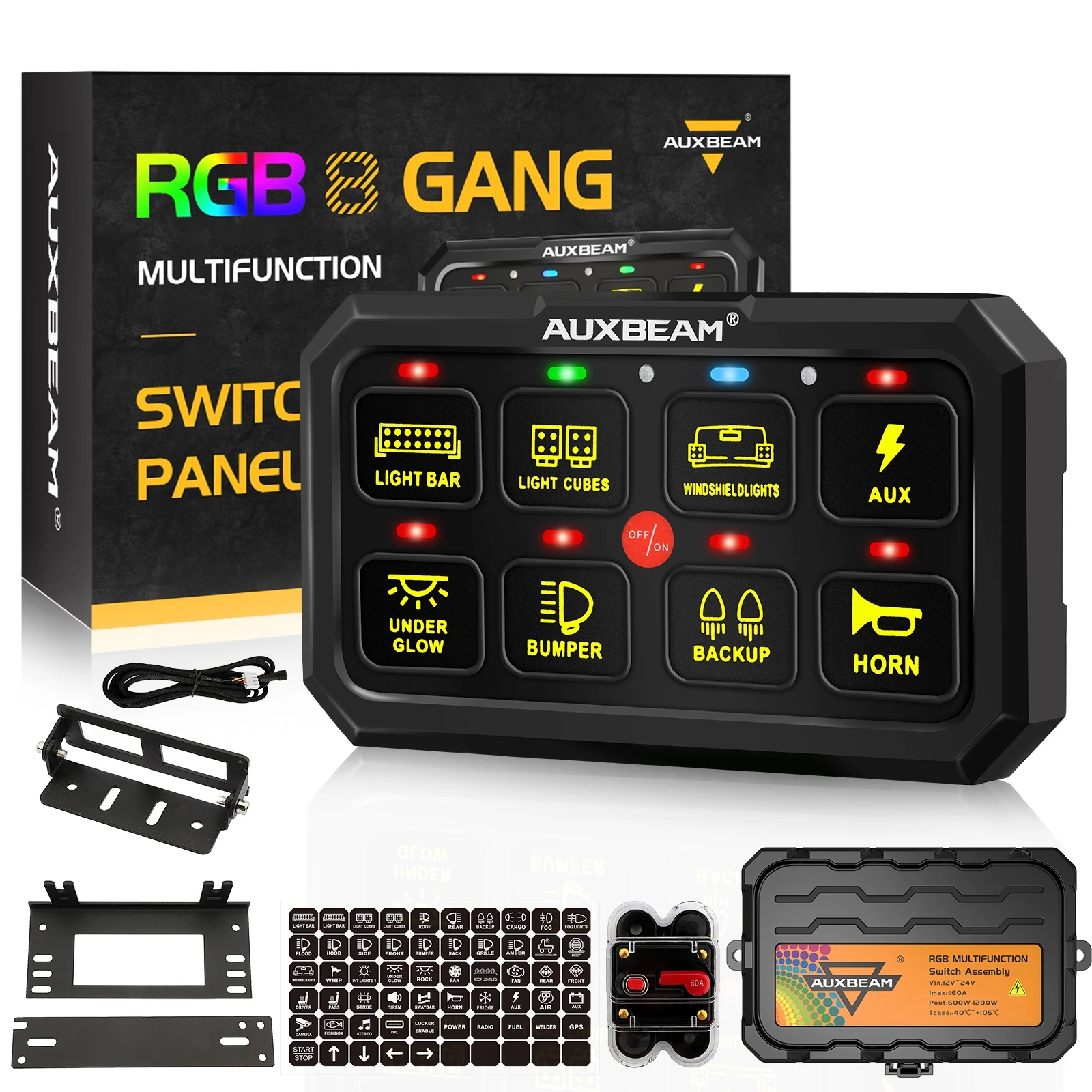 AUXBEAM RA80 XL 8 Gangs Switch Panel RGB Universal LED Electronic DIY On-Off Power Relay System TOGGLE/ MOMENTARY/ PULSED MODE
AUXBEAM RA80 XL 8 Gangs Switch Panel RGB Universal LED Electronic DIY On-Off Power Relay System TOGGLE/ MOMENTARY/ PULSED MODE