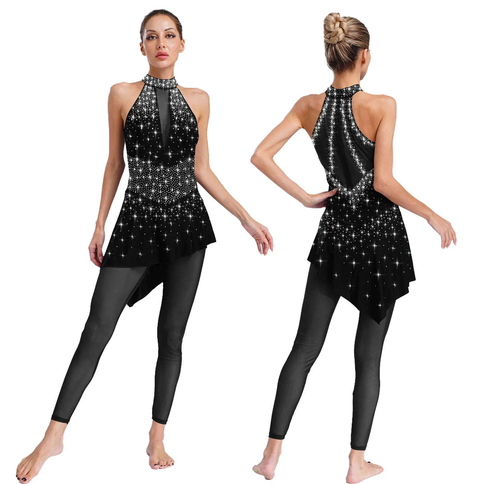 Womens Rhinestones Gymnastics Figure Ice Skating Costume Sleeveless Irregular Skirted Jumpsuit for Ballet Lyrical Modern Dance
Womens Rhinestones Gymnastics Figure Ice Skating Costume Sleeveless Irregular Skirted Jumpsuit for Ballet Lyrical Modern Dance