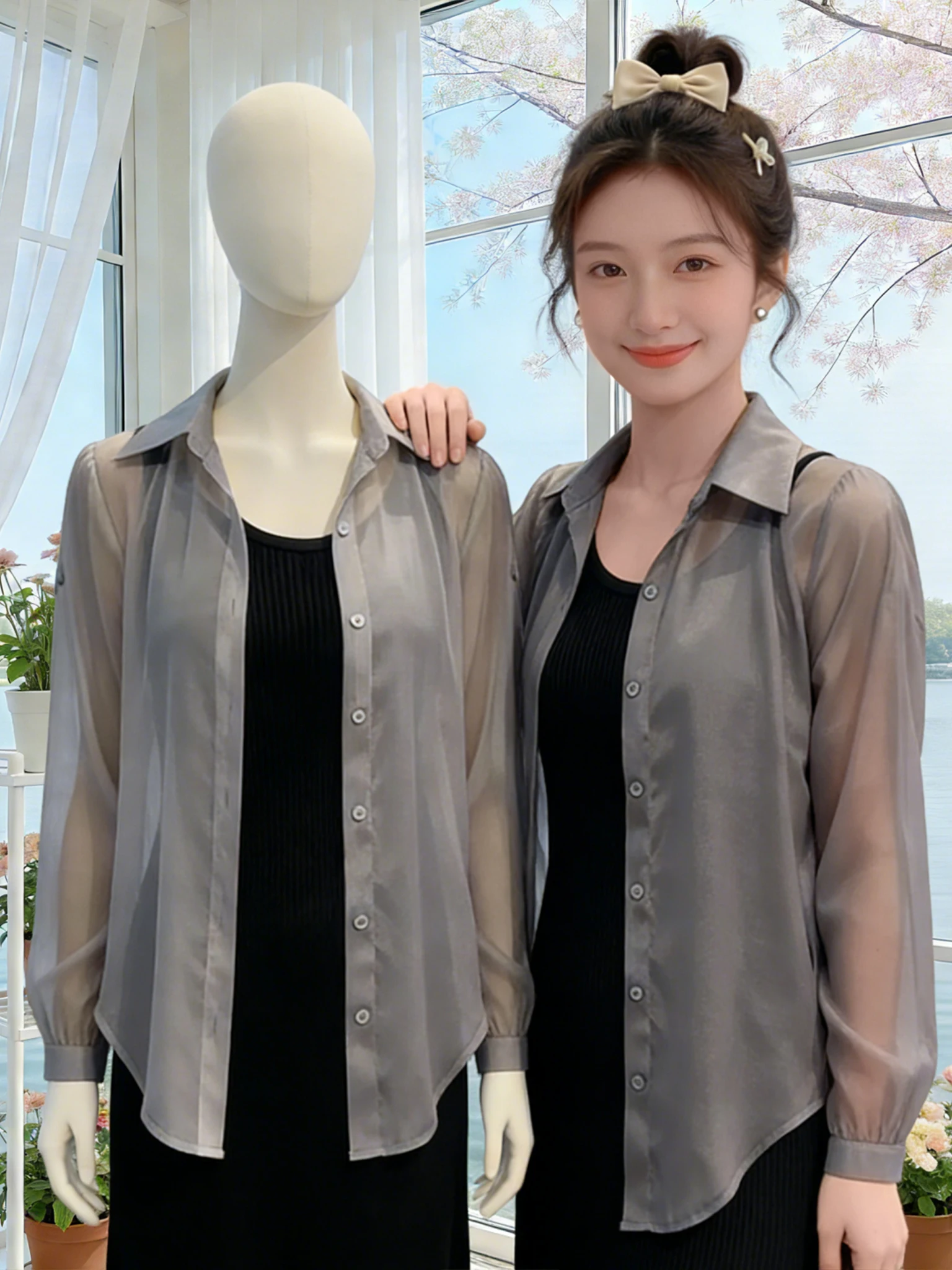 Fashionable Summer Ice Silk Shirt Women's Design Sensation Back Slit Long Sleeve Casual Breathable Korean Style Commute Shirt
Fashionable Summer Ice Silk Shirt Women's Design Sensation Back Slit Long Sleeve Casual Breathable Korean Style Commute Shirt