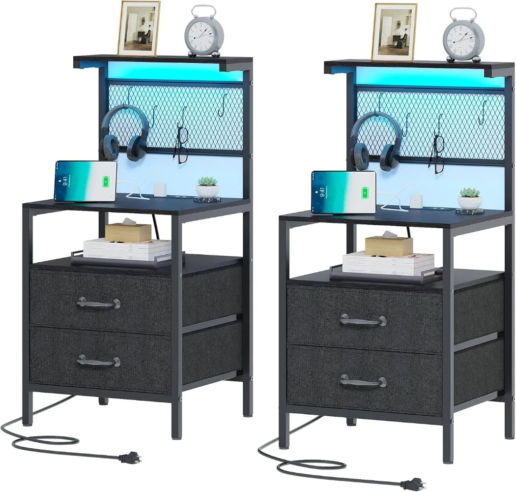 Night Stand with Fabric Drawers, Bedside Table 36.4 Inch with Storage Shelves, Side Table, Mesh Shelves with Hooks, Black
Night Stand with Fabric Drawers, Bedside Table 36.4 Inch with Storage Shelves, Side Table, Mesh Shelves with Hooks, Black