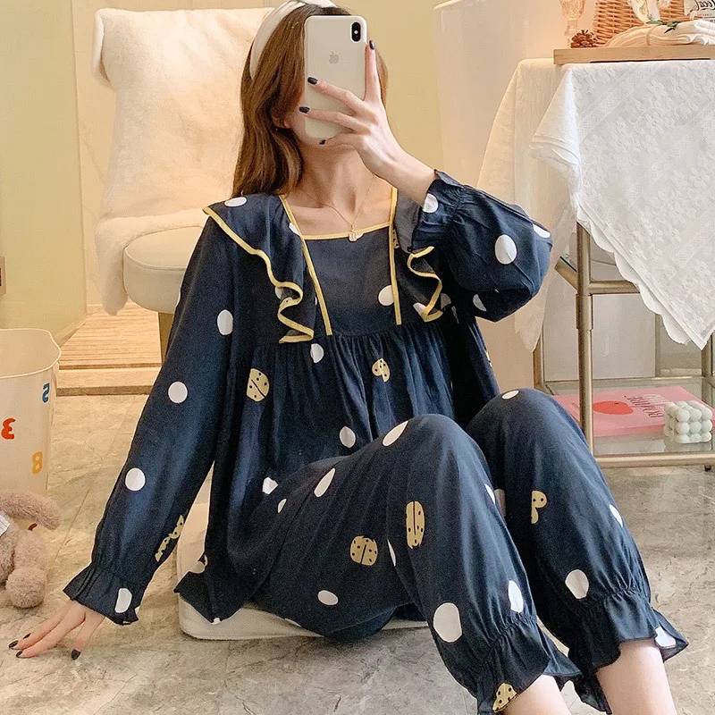 School Pajamas Set Cotton Silk Long Sleeves Fashion Nightdress Sleepwear Women Pijama
School Pajamas Set Cotton Silk Long Sleeves Fashion Nightdress Sleepwear Women Pijama