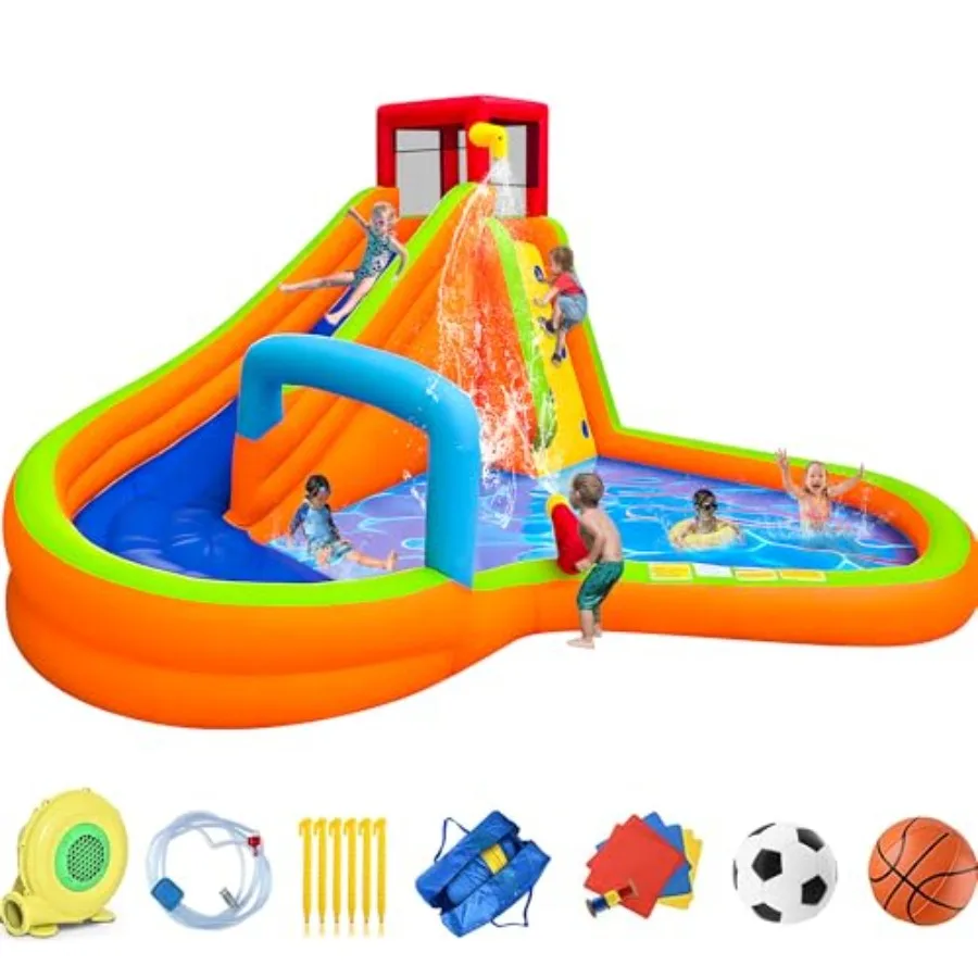 Outdoor backyard inflatable water slide with splash pool, climbing wall, archway, sprinkler, water cannon bounce house in blue
Outdoor backyard inflatable water slide with splash pool, climbing wall, archway, sprinkler, water cannon bounce house in blue
