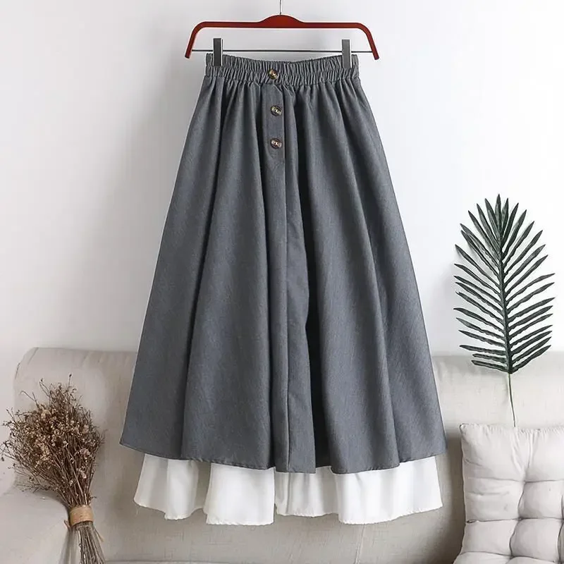 Korean Style A-line Patchwork Long Skirts High Waist Female Skirts Double Layer Ruffle New Spring Summer Women Skirt Oversize
Korean Style A-line Patchwork Long Skirts High Waist Female Skirts Double Layer Ruffle New Spring Summer Women Skirt Oversize