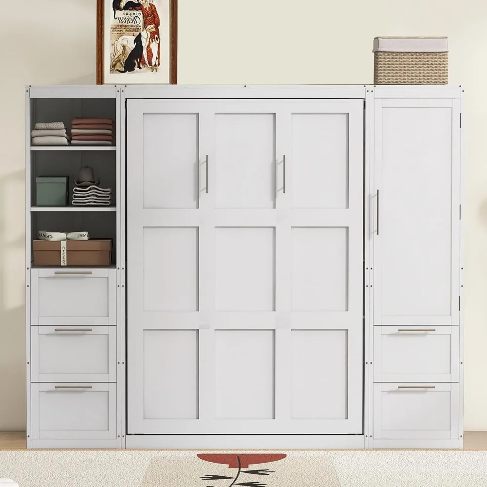 Harper & Bright Designs Queen Size Murphy Bed with Closet, Wall Bed with Drawers and Shelves, White
Harper & Bright Designs Queen Size Murphy Bed with Closet, Wall Bed with Drawers and Shelves, White