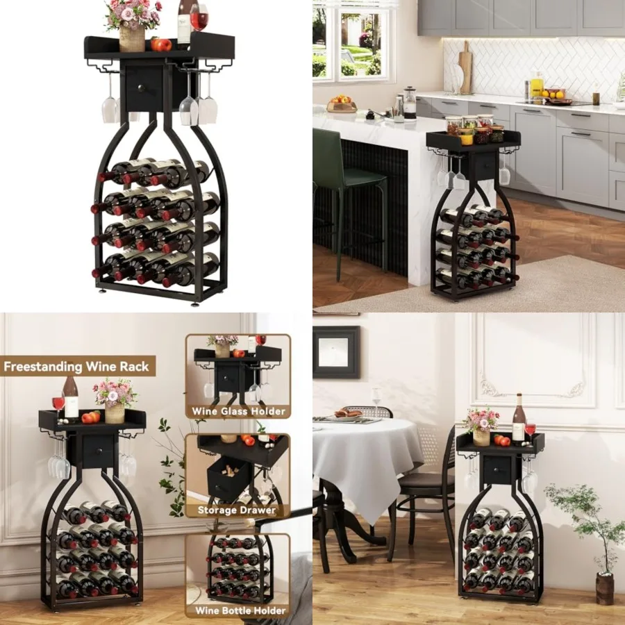 Wine Rack Freestanding Floor, Wine Storage 15 Bottles Bottle Rack with Glass Holders, Mini Bar Wine Cabinet with Storage Drawer
Wine Rack Freestanding Floor, Wine Storage 15 Bottles Bottle Rack with Glass Holders, Mini Bar Wine Cabinet with Storage Drawer