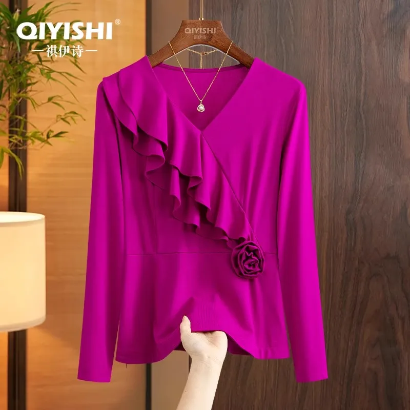 2025 Autumn New French Elegant Magenta Ruffles Blouse Women 3d Floral V Neck Slim Fit Shirt
2025 Autumn New French Elegant Magenta Ruffles Blouse Women 3d Floral V Neck Slim Fit Shirt