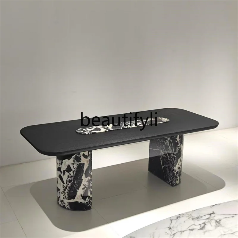 Italian light luxury high-end marble solid wood dining table tea table designer desk
Italian light luxury high-end marble solid wood dining table tea table designer desk