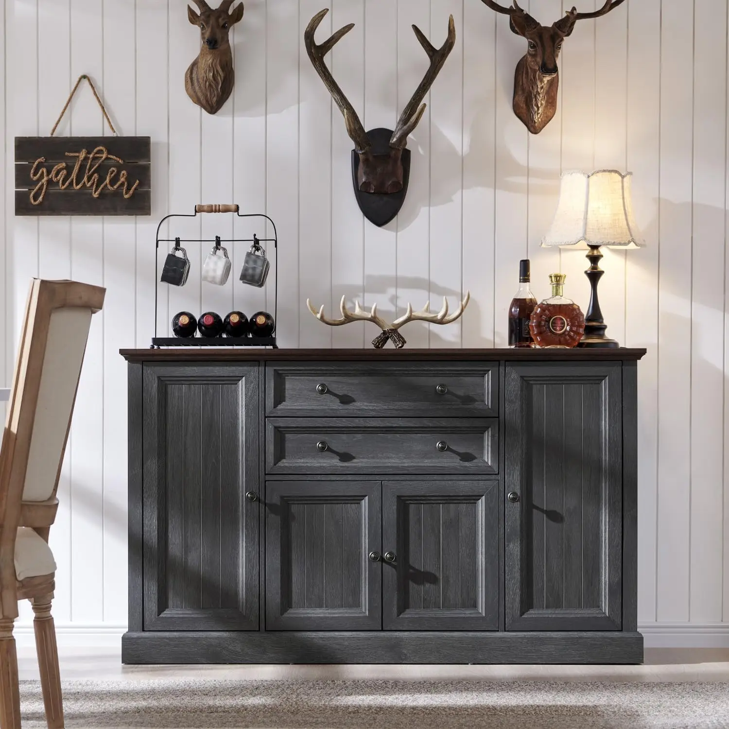 Farmhouse 58"" Buffet Cabinet With Storage, 34"" Tall Coffee Bar Cabinet W/2 Large Drawers & 4 Grooved Barn Doors, Wood Rustic
Farmhouse 58"" Buffet Cabinet With Storage, 34"" Tall Coffee Bar Cabinet W/2 Large Drawers & 4 Grooved Barn Doors, Wood Rustic