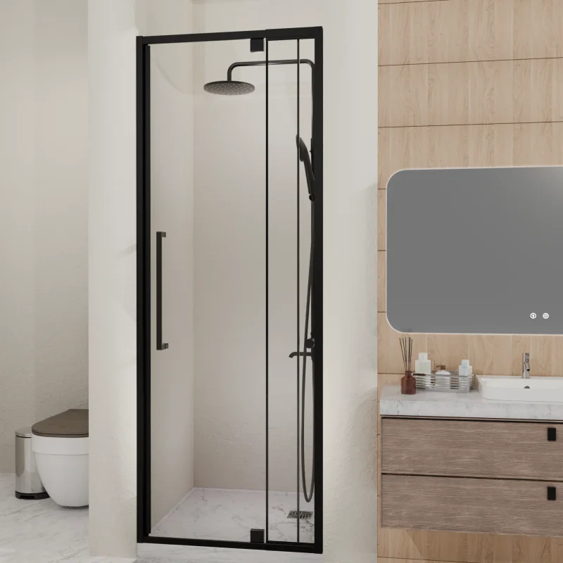 Semi-Frameless Pivot Hinged Glass Shower Door 32-36 in. W x 72 in. H,1/4" (6mm) Tempered Glass, Matte Black Finish, Reversibl
Semi-Frameless Pivot Hinged Glass Shower Door 32-36 in. W x 72 in. H,1/4" (6mm) Tempered Glass, Matte Black Finish, Reversibl
