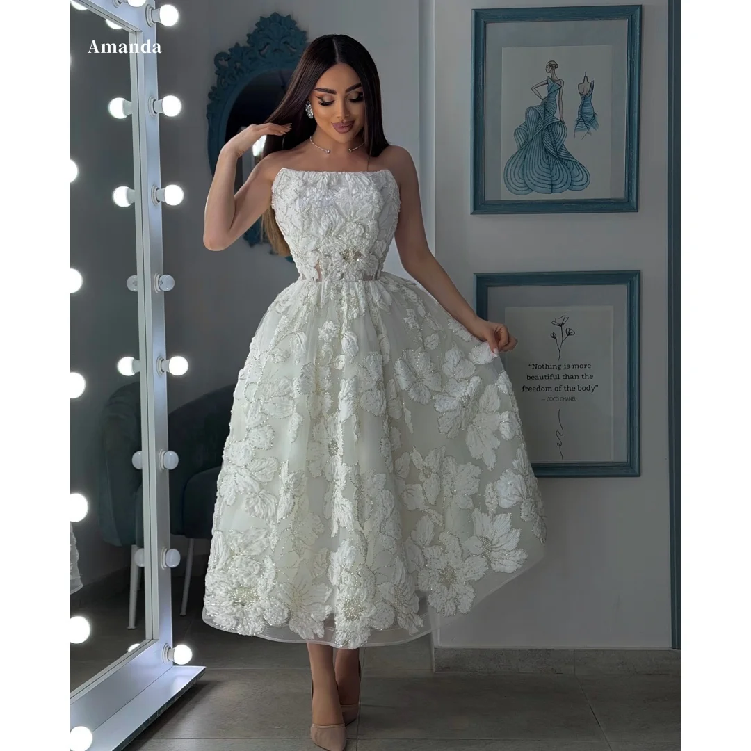 Amanda Customized White Strapless Floral Applique Tea Length Formal Evening Prom Dress vestidos de noche 2026 New Arrival Style
Amanda Customized White Strapless Floral Applique Tea Length Formal Evening Prom Dress vestidos de noche 2026 New Arrival Style