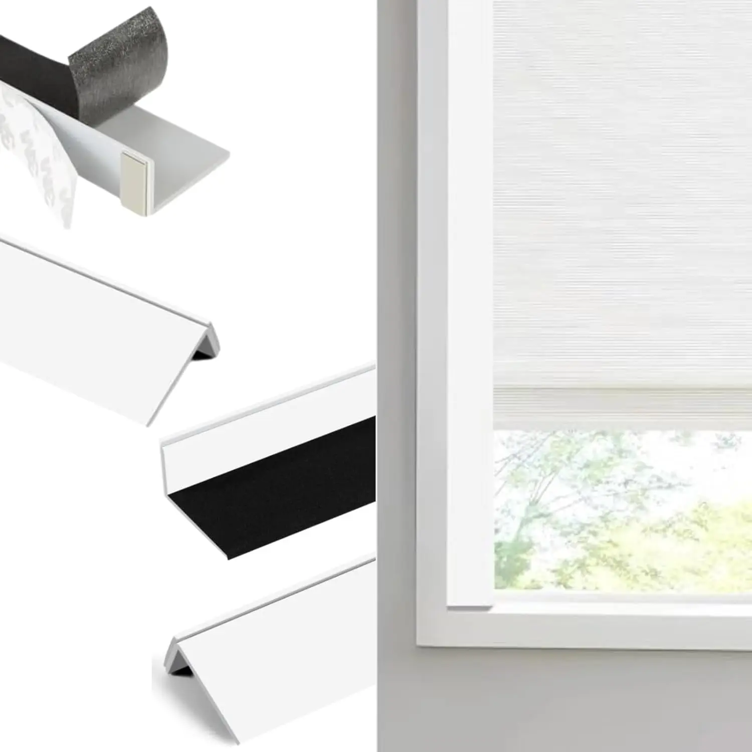White PVC Light Blocking Strips for Window Shades, Blocks Side Light, 58" Length, 4 Pieces
White PVC Light Blocking Strips for Window Shades, Blocks Side Light, 58" Length, 4 Pieces