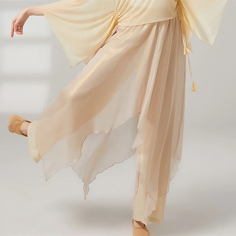 Classical Dance Dress Pants Women Double Layers Loose Trouser Practice Costume Spliced Shiny Chiffon Skirt Performance Dancewear
Classical Dance Dress Pants Women Double Layers Loose Trouser Practice Costume Spliced Shiny Chiffon Skirt Performance Dancewear
