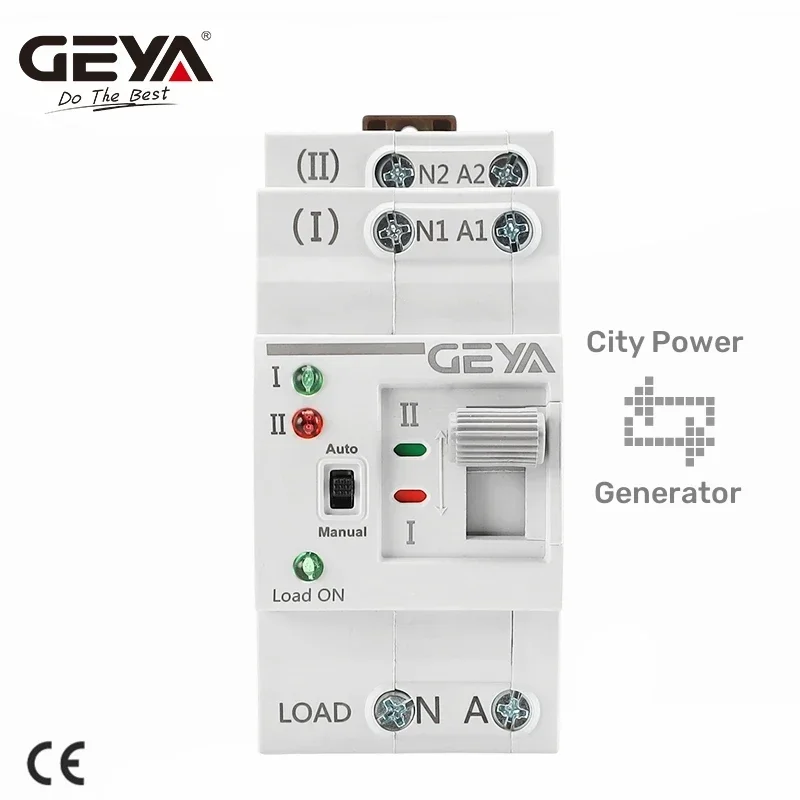 GEYA G2R Din Rail 2P ATS Electric Switch Manual Transfer Switch 110V 220V Coil PC Type Switch City Power to Generator 63A
GEYA G2R Din Rail 2P ATS Electric Switch Manual Transfer Switch 110V 220V Coil PC Type Switch City Power to Generator 63A