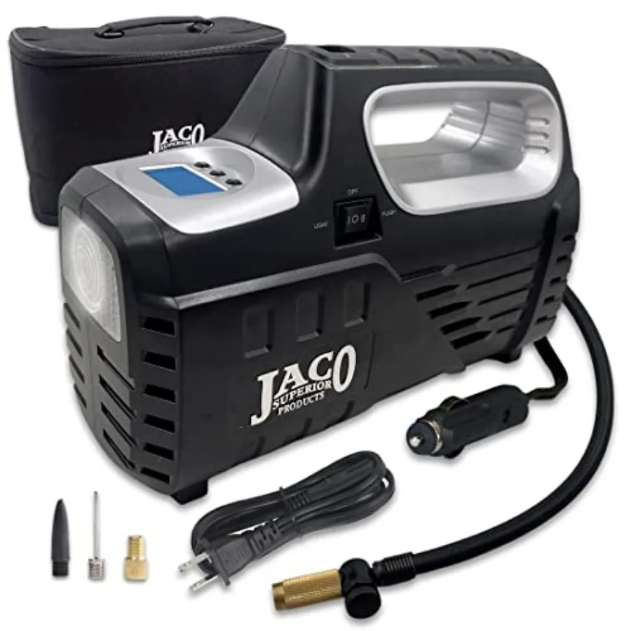 JACO SmartPro 2.0 AC/DC Digital Tire Inflator Pump - Automatic Portable Air Compressor 12V DC 110-120V AC
JACO SmartPro 2.0 AC/DC Digital Tire Inflator Pump - Automatic Portable Air Compressor 12V DC 110-120V AC