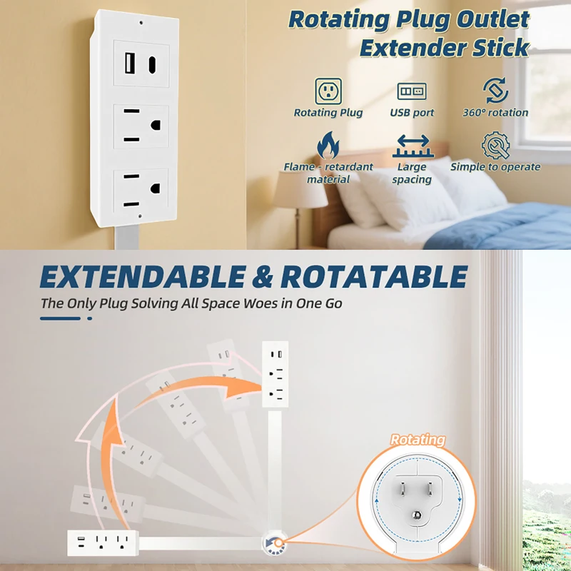 Rotatable Electrical Wall Plug Extender Adjustable Length Telescopic Adjustment Multi-Outlet Power Socket Adapter Space-Saving
Rotatable Electrical Wall Plug Extender Adjustable Length Telescopic Adjustment Multi-Outlet Power Socket Adapter Space-Saving