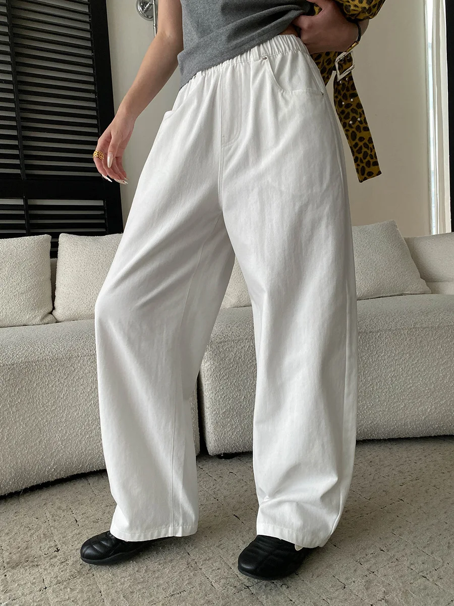 Spring and summer women's casual solid color high waist narrow version straight leg mop jeans
Spring and summer women's casual solid color high waist narrow version straight leg mop jeans