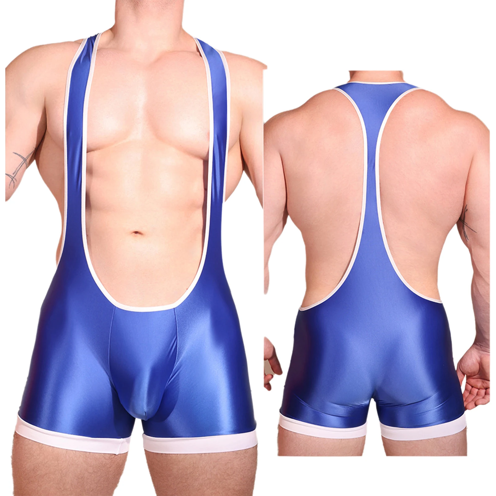 Men's Slim Fit Bodysuit Deep U Neck Glossy Sleeveless I Back Bulge Pouch Contrast Color Stretchy Wrestling Gym Fitness
Men's Slim Fit Bodysuit Deep U Neck Glossy Sleeveless I Back Bulge Pouch Contrast Color Stretchy Wrestling Gym Fitness