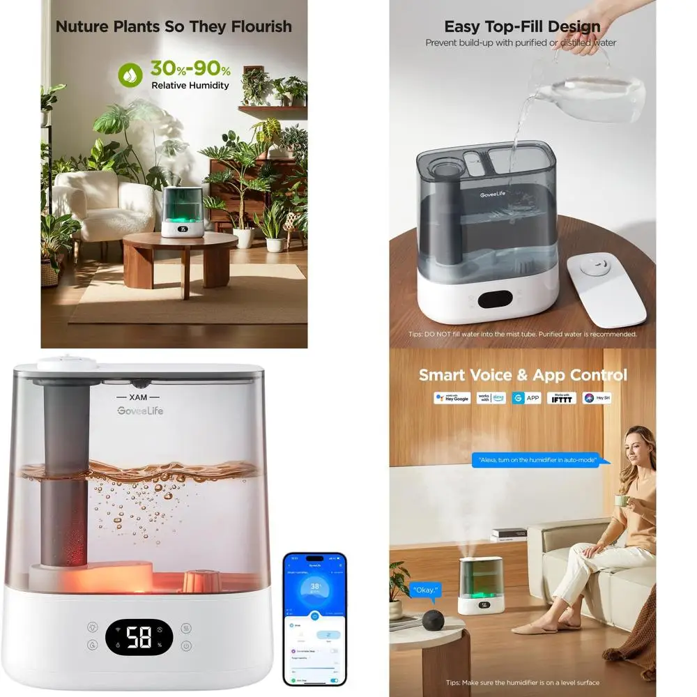 Увлажнитель воздуха с холодным туманом для больших помещений, 6 л, с верхней заливкой, контролем влажности, автоматическим режимом, 60 часов работы, совместимость с Wi-Fi и Alexa
Увлажнитель воздуха с холодным туманом для больших помещений, 6 л, с верхней заливкой, контролем влажности, автоматическим режимом, 60 часов работы, совместимость с Wi-Fi и Alexa