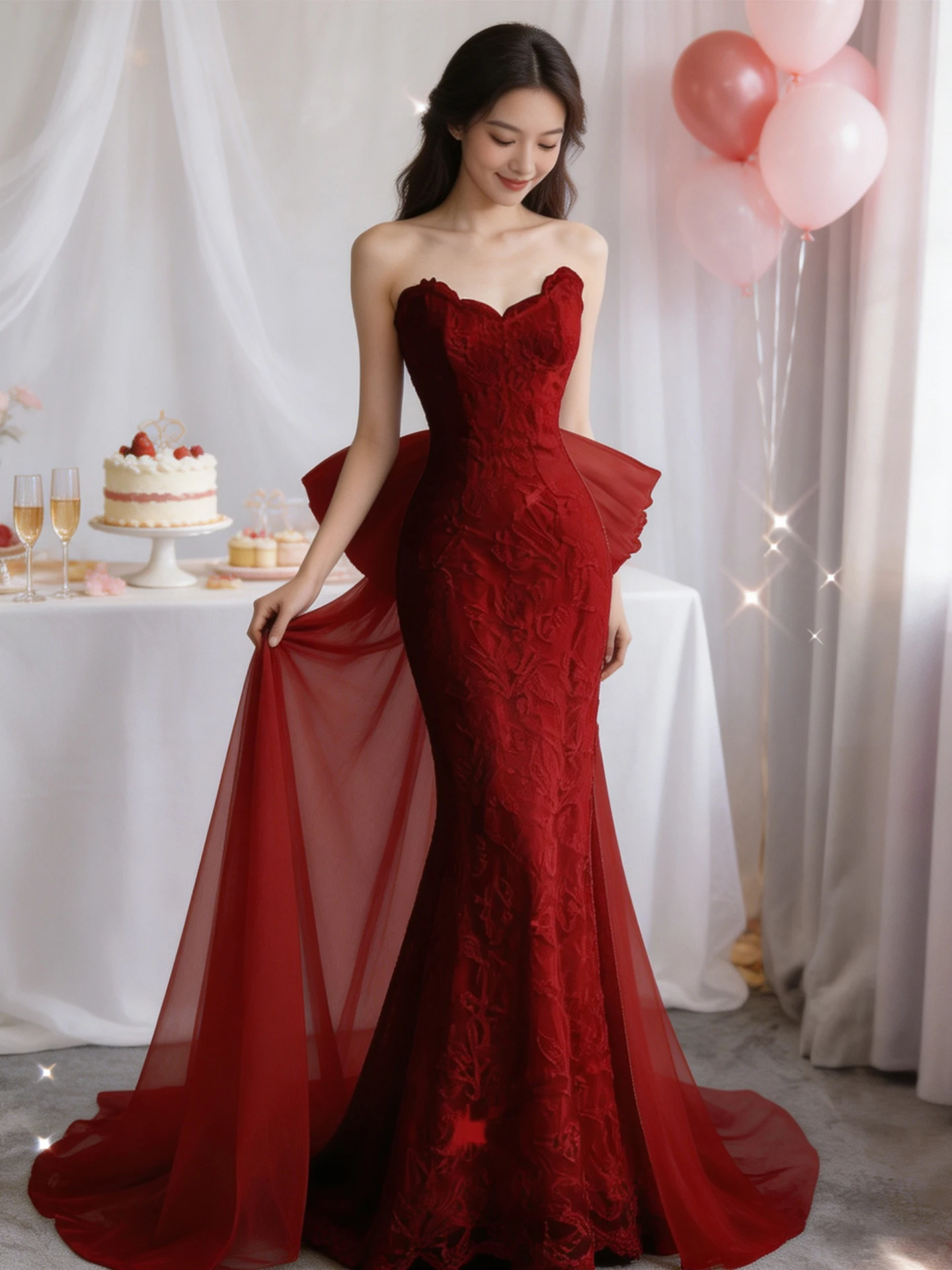 Lace Bridal Dress Sexy Strapless Fish Tail Wedding Gown Slimming Long Evening Dress for Engagement And Wedding Celebration
Lace Bridal Dress Sexy Strapless Fish Tail Wedding Gown Slimming Long Evening Dress for Engagement And Wedding Celebration