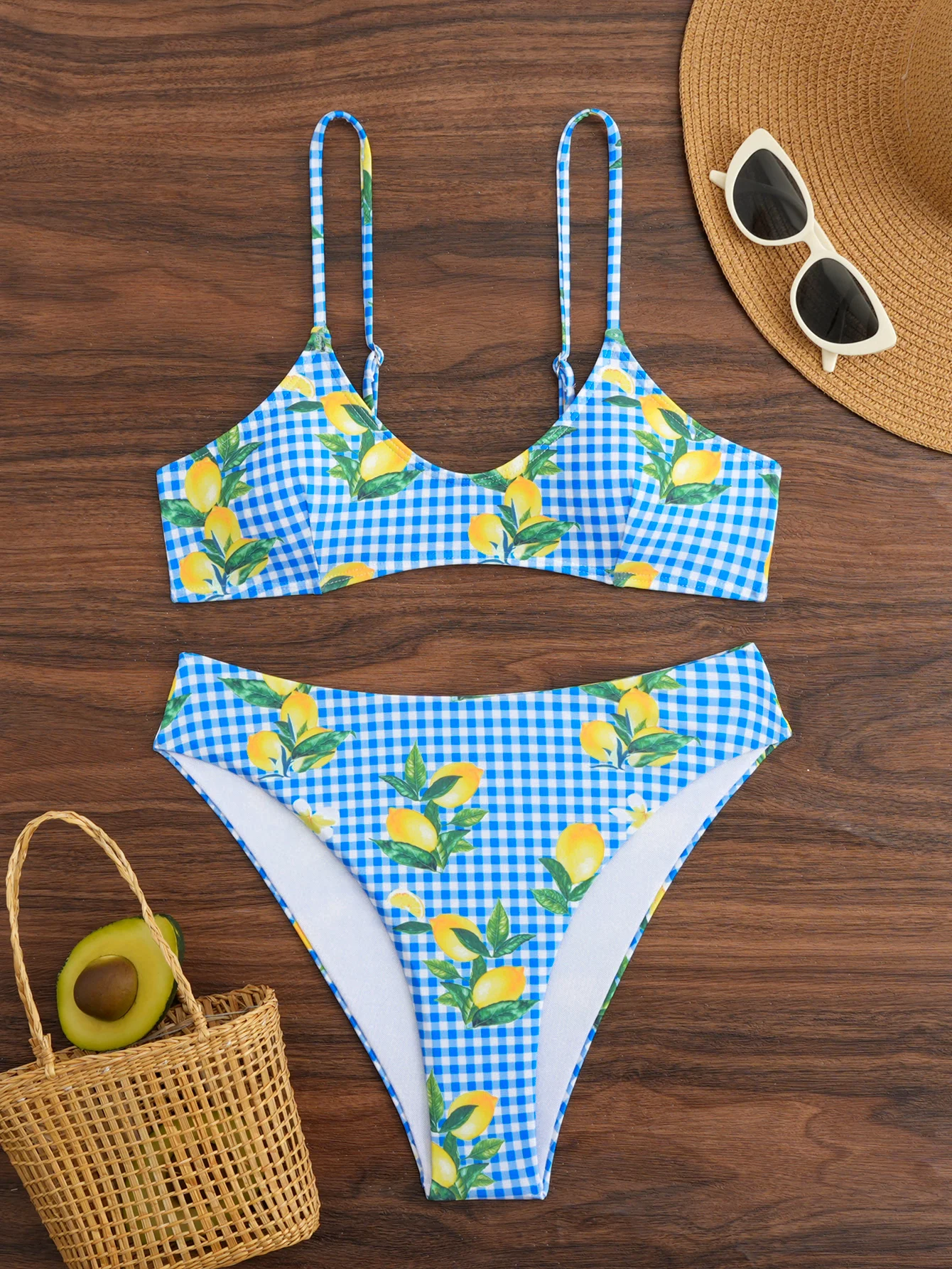 Sexy printed two-color checkered patchwork swimsuit set
Sexy printed two-color checkered patchwork swimsuit set