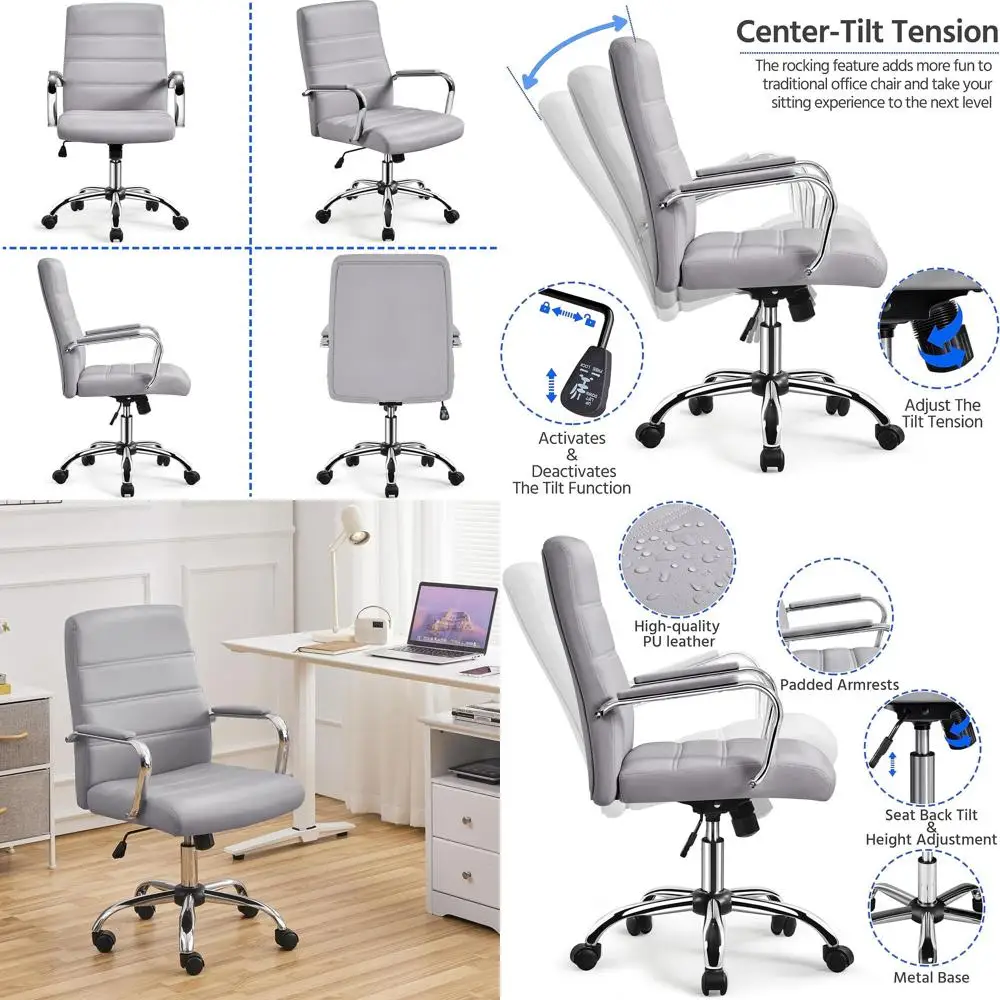 Swivel PU Leather Executive Office Chair with Adjustable Height, Light Gray
Swivel PU Leather Executive Office Chair with Adjustable Height, Light Gray