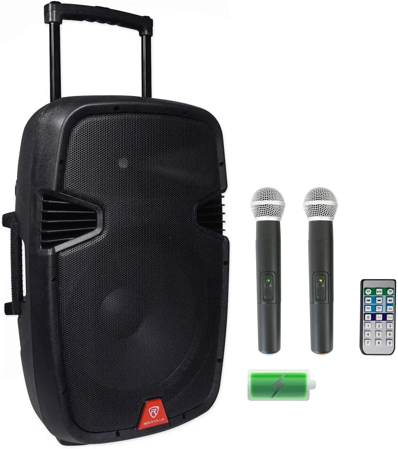 Rockville 15-дюймовый перезаряжаемый динамик PA мощностью 800 Вт с Bluetooth 2 микрофонами RAM15BT V2 DJ-оборудование
Rockville 15-дюймовый перезаряжаемый динамик PA мощностью 800 Вт с Bluetooth 2 микрофонами RAM15BT V2 DJ-оборудование