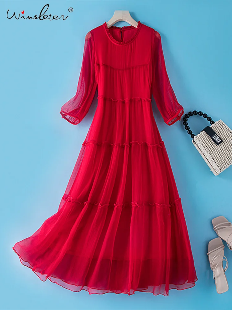 Winsleter, 100%Real Silk Elegant Dresses, Women Half Sleeve ONeck Ruched, Beach Vacation OL Dress, 2024 Summer Autumn D46910QM
Winsleter, 100%Real Silk Elegant Dresses, Women Half Sleeve ONeck Ruched, Beach Vacation OL Dress, 2024 Summer Autumn D46910QM