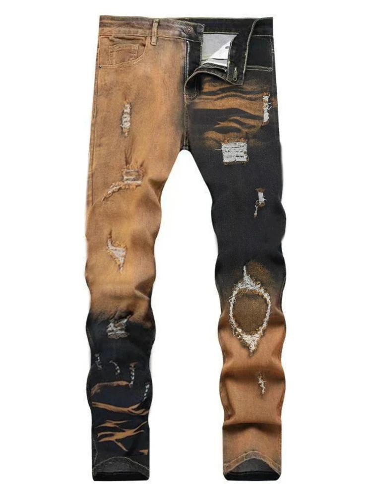 Men Two-Tone Gradient Distressed Jeans Black Yellow Wash Ripped Slim Straight Denim Pants Streetwear Hip Hop Patchwork Trousers
Men Two-Tone Gradient Distressed Jeans Black Yellow Wash Ripped Slim Straight Denim Pants Streetwear Hip Hop Patchwork Trousers