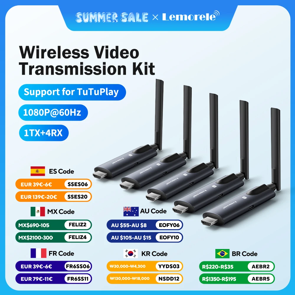 Lemorele Wireless HDMI Transmitter &Receiver APP Monitoring Latency Less than 50ms Plug & Play Transmitter Laptop TV Projector
Lemorele Wireless HDMI Transmitter &Receiver APP Monitoring Latency Less than 50ms Plug & Play Transmitter Laptop TV Projector