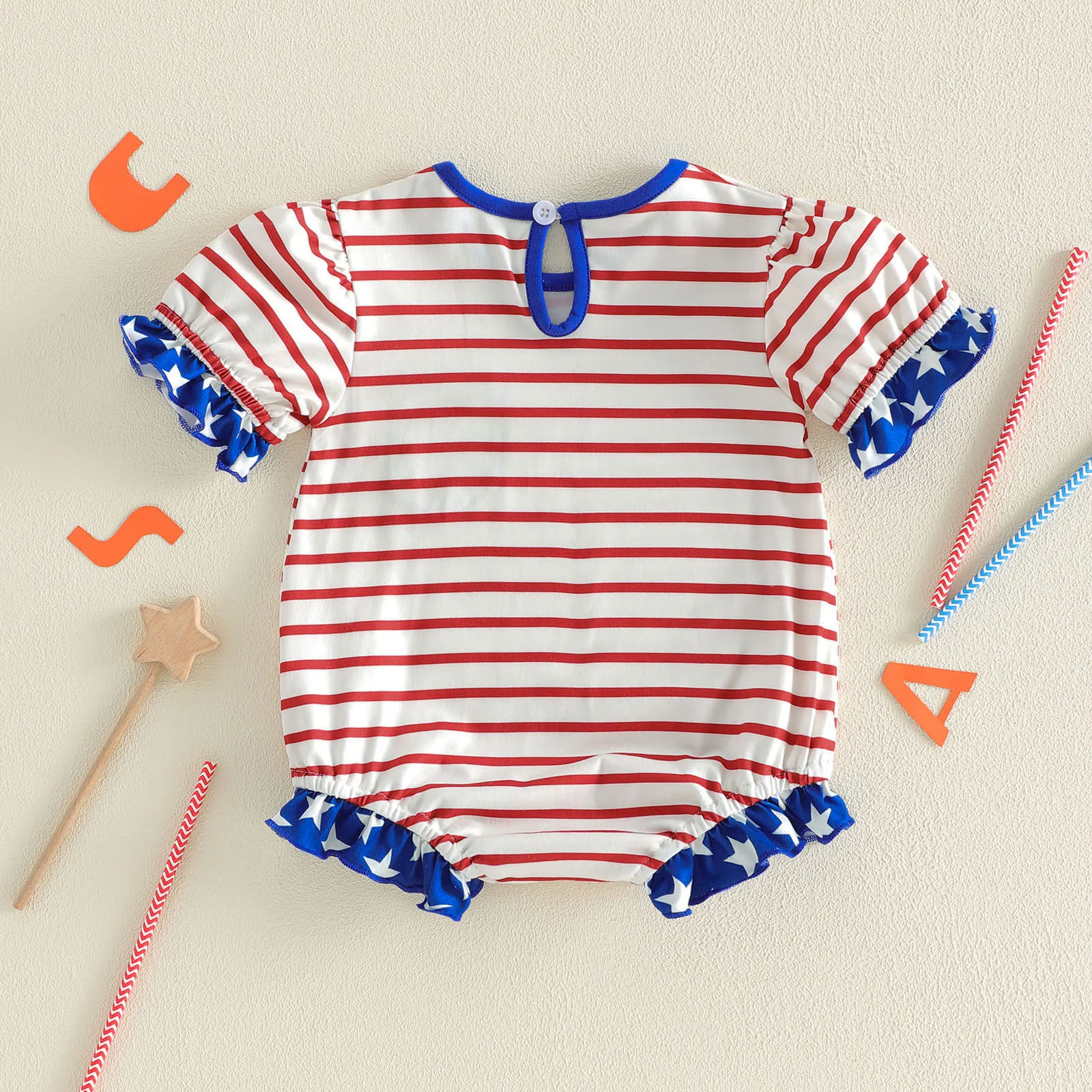 0-18M Newborn Baby Girl 4th of July Romper Striped Star Print Ruffled Trim Crew Neck Short Sleeve Infant Jumpsuit Clothes
0-18M Newborn Baby Girl 4th of July Romper Striped Star Print Ruffled Trim Crew Neck Short Sleeve Infant Jumpsuit Clothes