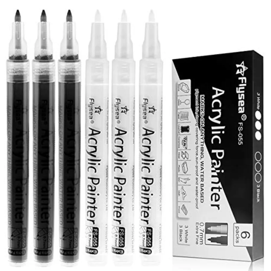 Black Paint Pens, 6 Pack 0.7mm Acrylic Black Permanent Marker, White Paint Pens for Rock Painting, Stone, Wood, Plastic, Cerami
Black Paint Pens, 6 Pack 0.7mm Acrylic Black Permanent Marker, White Paint Pens for Rock Painting, Stone, Wood, Plastic, Cerami