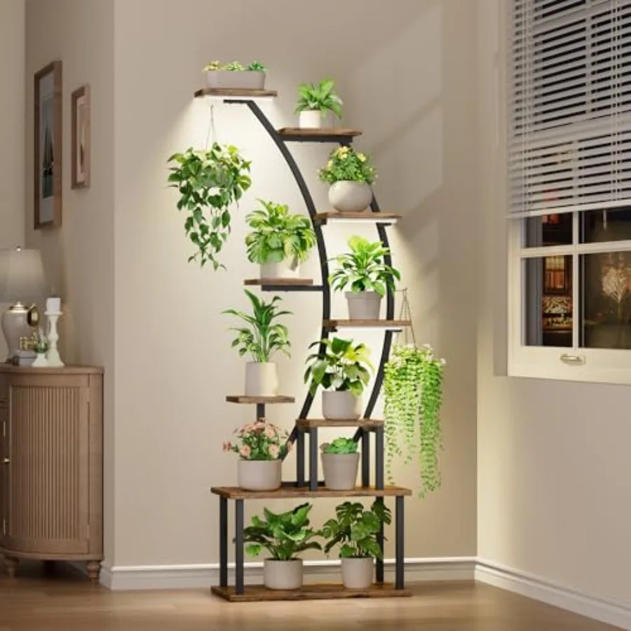 Indoor plant stand with grow lights: 63 tall, 9-tier corner shelf in white metal, energy-efficient LED lighting for living room
Indoor plant stand with grow lights: 63 tall, 9-tier corner shelf in white metal, energy-efficient LED lighting for living room