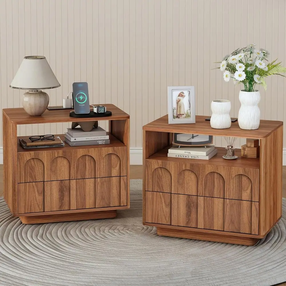 Century ern End Table with Charging Station Set o 2, 23.62” Wide Wood End Table & Nightstand with Arch Design Panel and Curved E
Century ern End Table with Charging Station Set o 2, 23.62” Wide Wood End Table & Nightstand with Arch Design Panel and Curved E