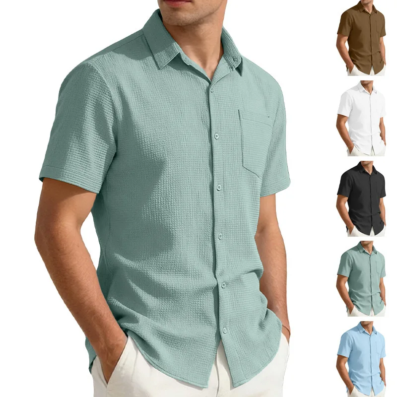 Summer men's short-sleeved plain-color breathable jacquard patterned collar button-down short-sleeved casual outdoor shirt
Summer men's short-sleeved plain-color breathable jacquard patterned collar button-down short-sleeved casual outdoor shirt