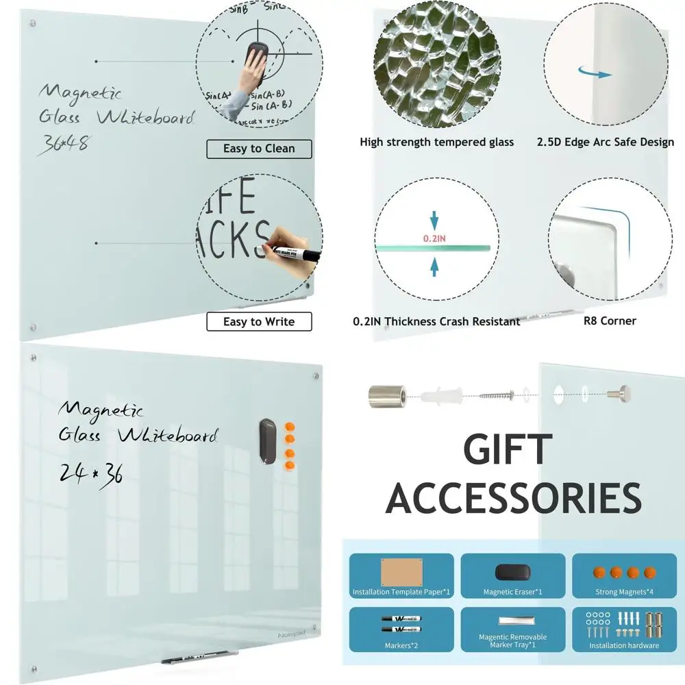 Frameless Magnetic Dry Erase Glass Whiteboard, 36x24, Wall-Mounted for Office, Home, School
Frameless Magnetic Dry Erase Glass Whiteboard, 36x24, Wall-Mounted for Office, Home, School