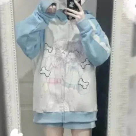 Japanese Casual Hoodies Women Y2k Kawaii Loose All Match Cute Contrast Color Coats Fashion Cartoon Print Zipper Sweatshirts
Japanese Casual Hoodies Women Y2k Kawaii Loose All Match Cute Contrast Color Coats Fashion Cartoon Print Zipper Sweatshirts