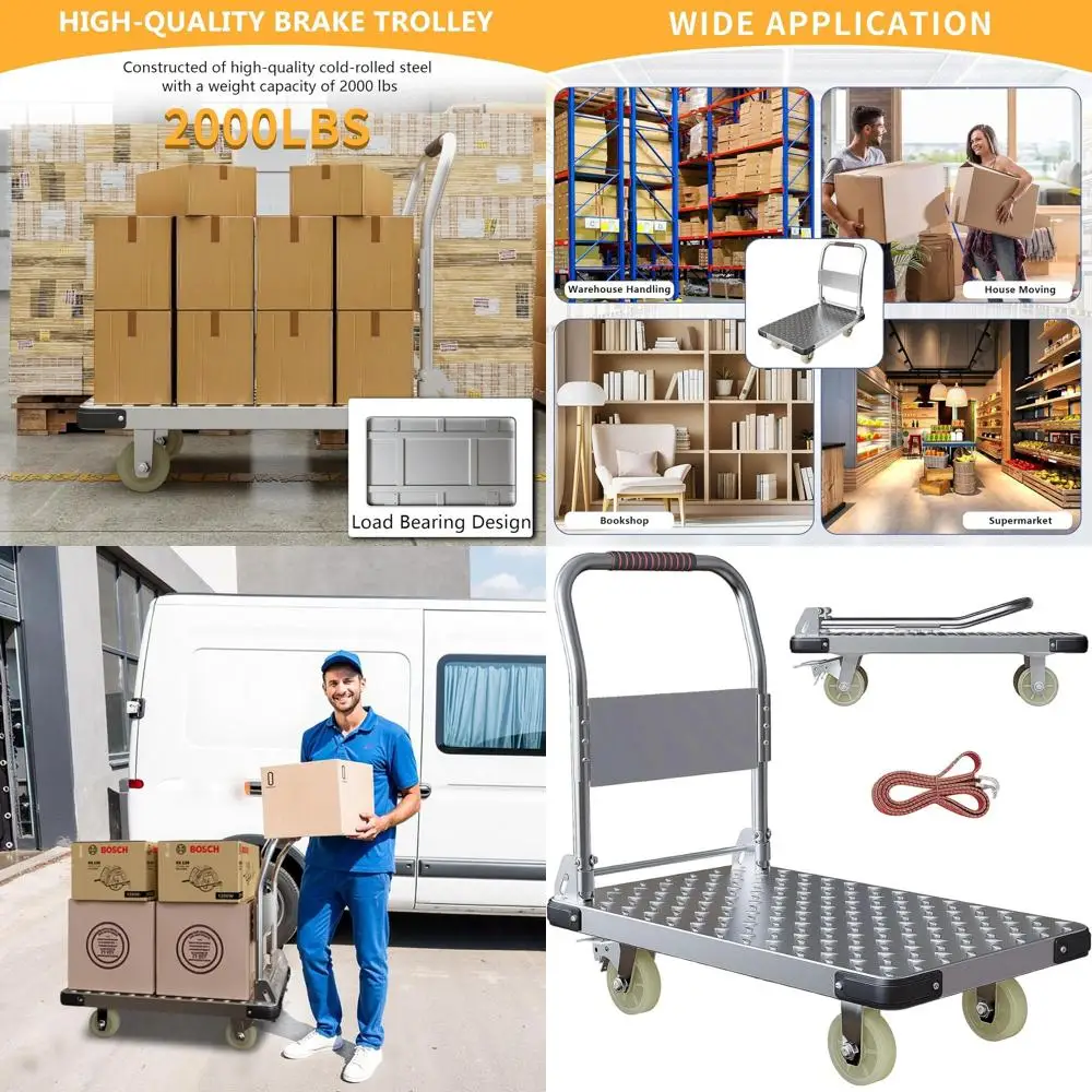 Heavy-Duty Foldable Steel Cart, 36x24, 2000 lbs Capacity, 6 Brake Wheels for Moving and Hauling
Heavy-Duty Foldable Steel Cart, 36x24, 2000 lbs Capacity, 6 Brake Wheels for Moving and Hauling