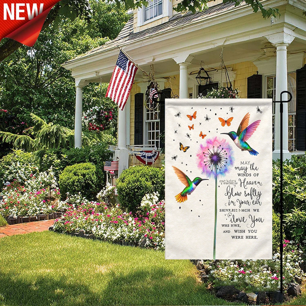 1PC, Hummingbird Dandelion Memorial Garden Flag, May The Winds Of Heaven Blow Softly In Your Ear Quote Decorative Outdoor Flag, Butterflies Pattern Double Sided Yard Flag for Patio Lawn Porch Cemetery, Remembrance Bereavement Gift
1PC, Hummingbird Dandelion Memorial Garden Flag, May The Winds Of Heaven Blow Softly In Your Ear Quote Decorative Outdoor Flag, Butterflies Pattern Double Sided Yard Flag for Patio Lawn Porch Cemetery, Remembrance Bereavement Gift