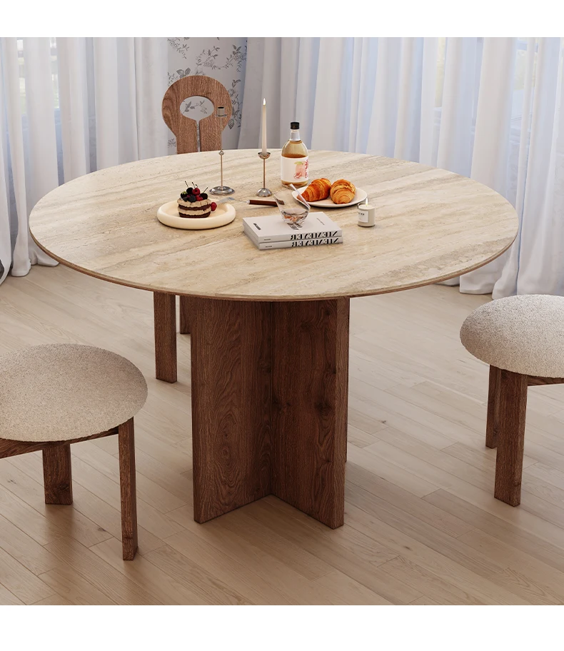 Stone Plate round Table Retro Solid Wood Small Apartment Mid-Ancient Style Solid Wood Dining Tables and Chairs Set
Stone Plate round Table Retro Solid Wood Small Apartment Mid-Ancient Style Solid Wood Dining Tables and Chairs Set
