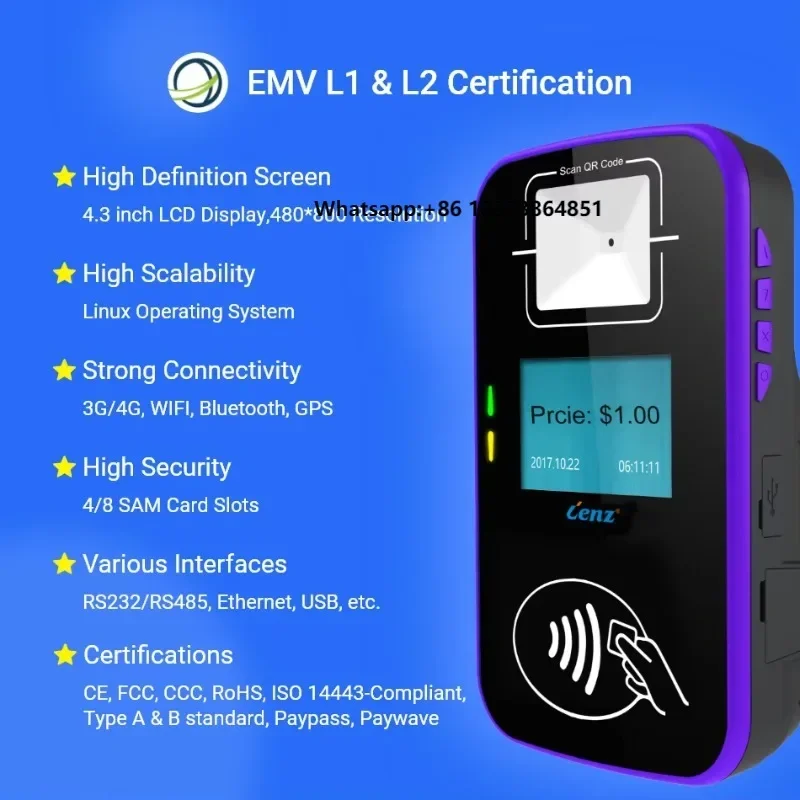 EMV L1 L2 Smart Bus Card Reader with GPS 4G WiFi Bus Card Validator Automatic Fare Collection System
EMV L1 L2 Smart Bus Card Reader with GPS 4G WiFi Bus Card Validator Automatic Fare Collection System