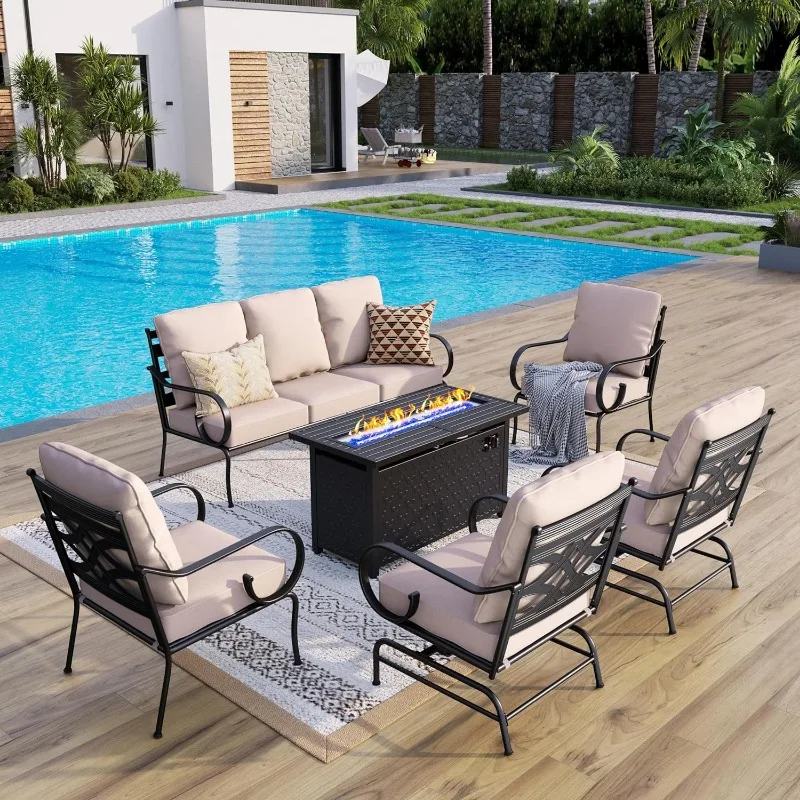GREEN PARTY 6-Pieces Outdoor Sectional Furniture Set, Metal Patio Couch with Fire Pit Table, Patio Sofa with Cushions, Khaki
GREEN PARTY 6-Pieces Outdoor Sectional Furniture Set, Metal Patio Couch with Fire Pit Table, Patio Sofa with Cushions, Khaki
