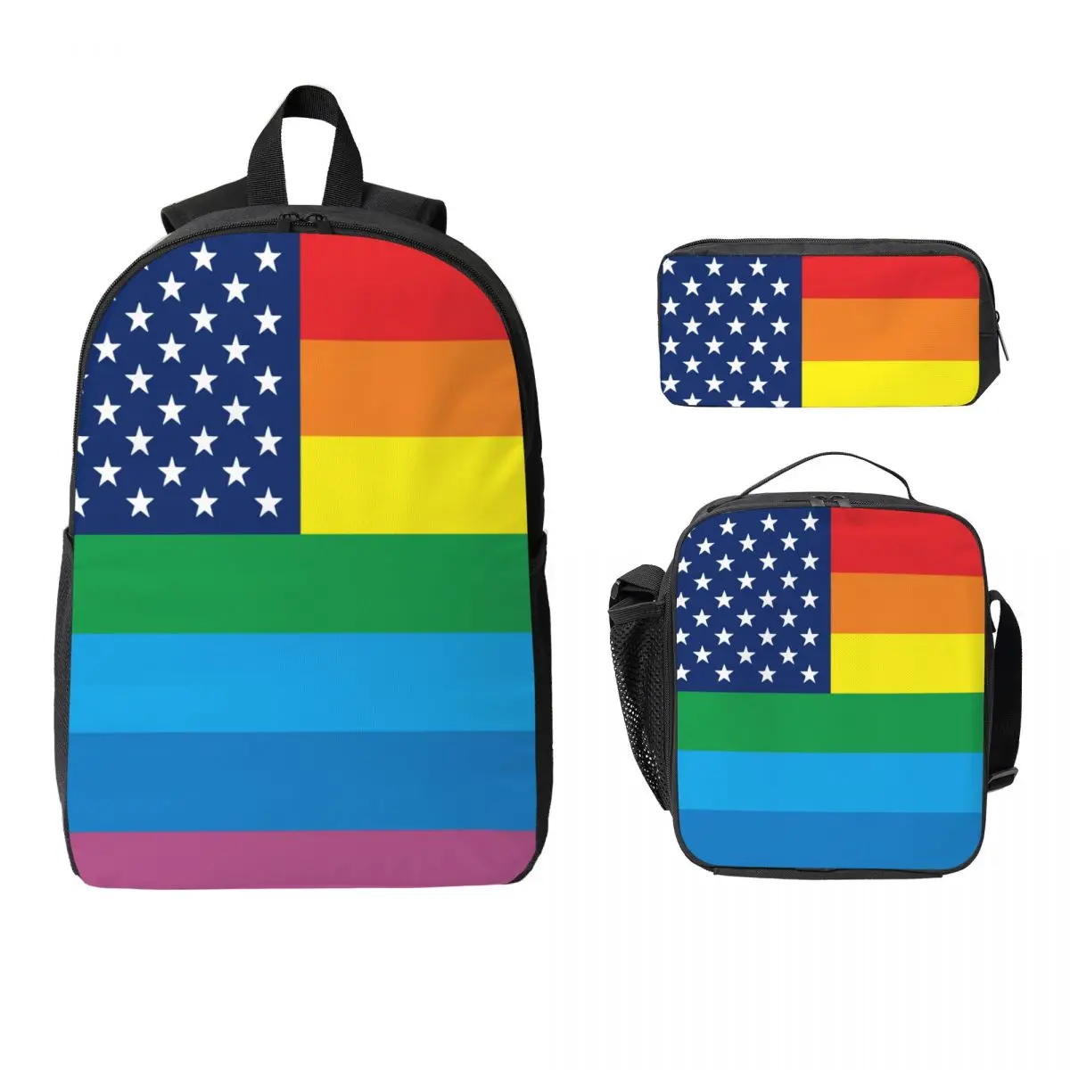 3Pcs Rainbow Stripe LGBT USA Flag Backpack Set for Girls Boys Pen Bags Bookbag Sets with Lunch Box For School Students Knapsack
3Pcs Rainbow Stripe LGBT USA Flag Backpack Set for Girls Boys Pen Bags Bookbag Sets with Lunch Box For School Students Knapsack