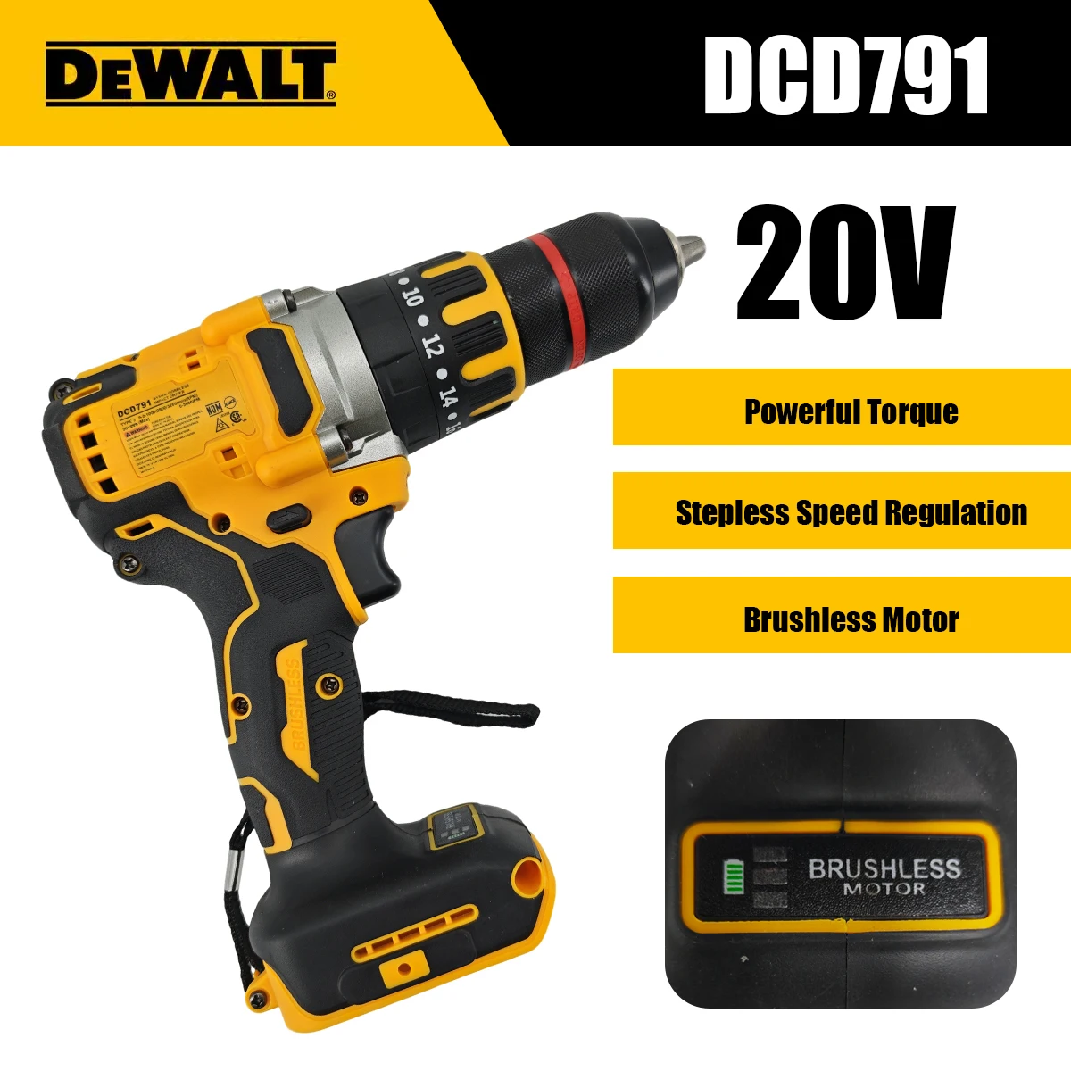 DEWALT DCD 791 20V MAX Cordless Drill 0-3800IPM Variable Speed for Wood Metal Drilling Home Renovation Job Site
DEWALT DCD 791 20V MAX Cordless Drill 0-3800IPM Variable Speed for Wood Metal Drilling Home Renovation Job Site